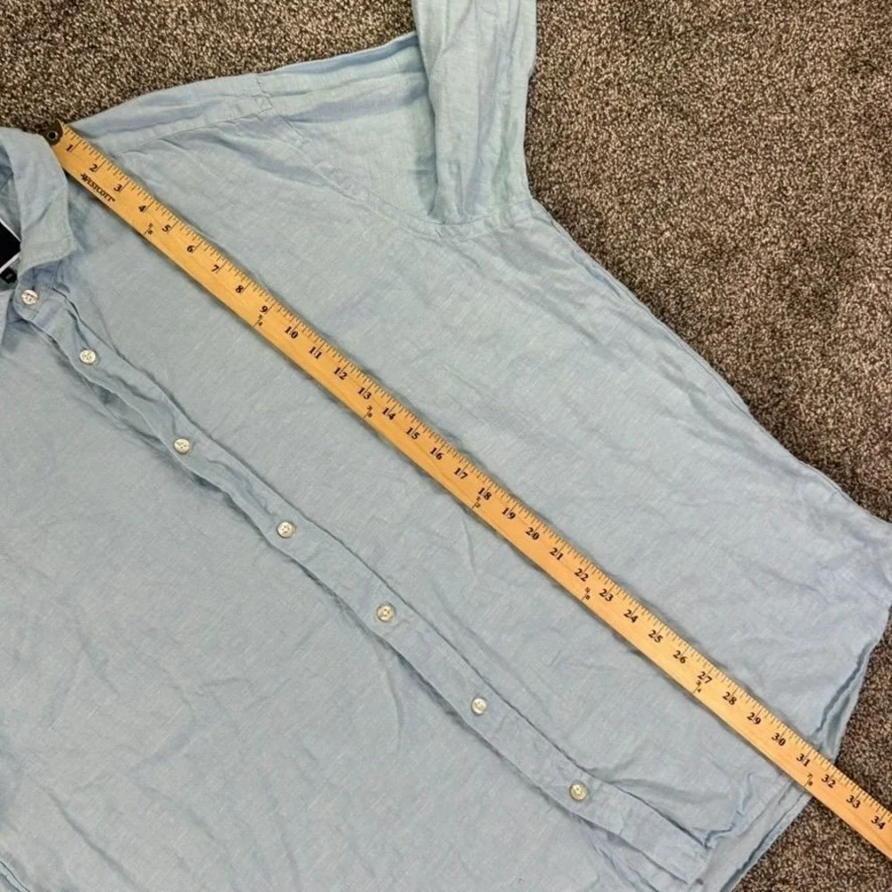 Charles Tyrwhitt‎ Classic Button Up Light Blue Linen Shirt Men XXL Long Sleeve